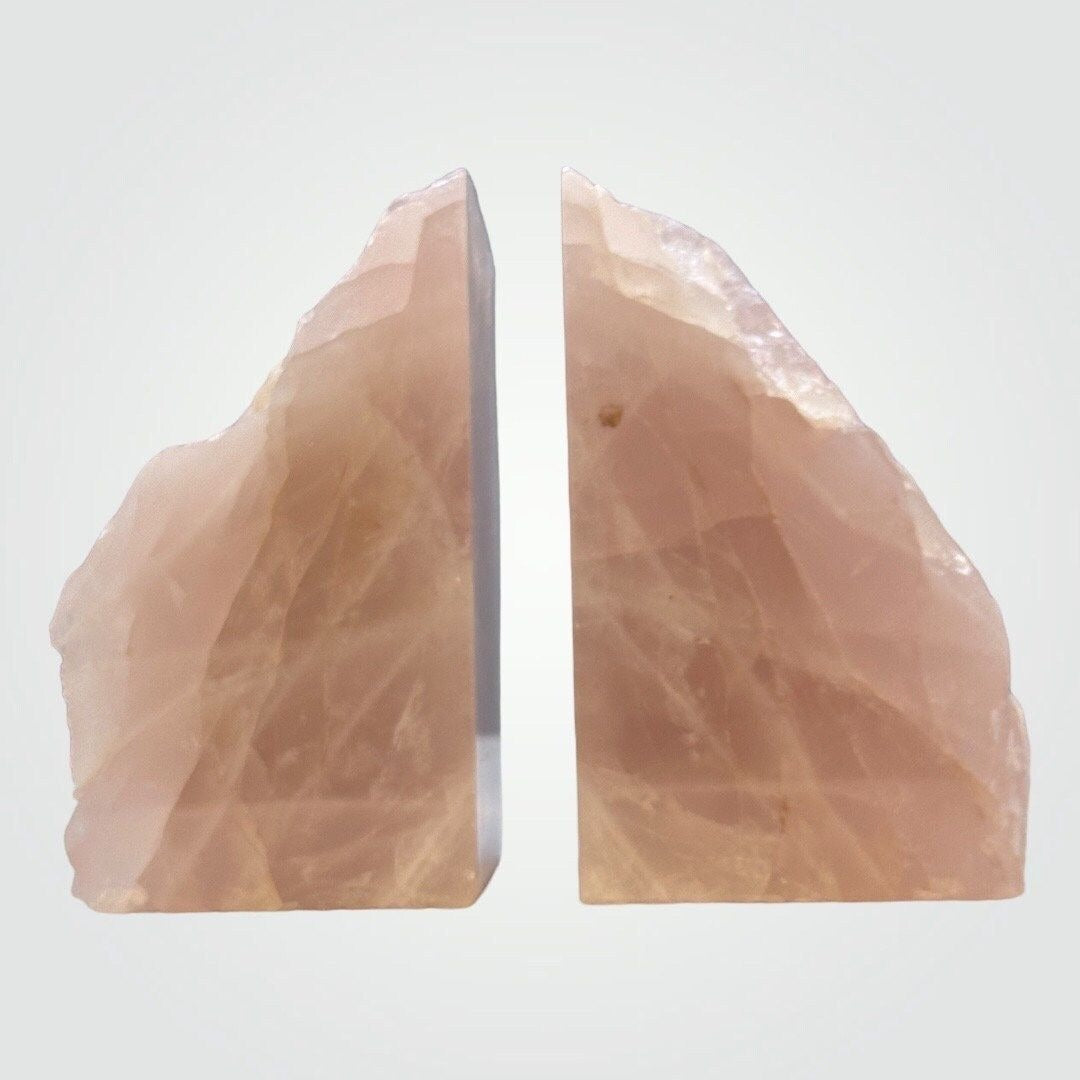 Boho Luxe Decor, Rose Quartz Bookends with Meaning Card - Natural Pink Crystal Décor for Your Bookshelf, 5 lbs. (AJ)