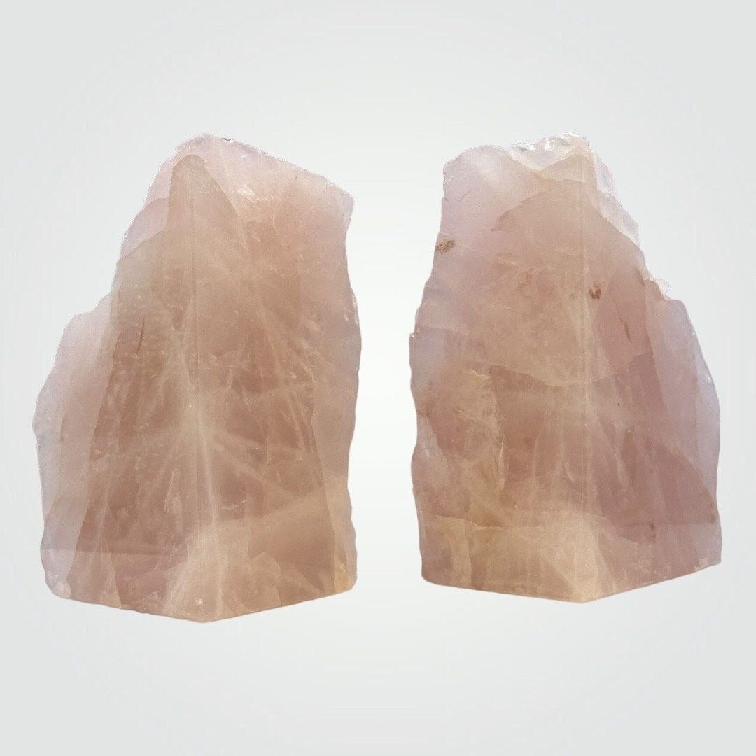 Boho Luxe Decor, Rose Quartz Bookends with Meaning Card - Natural Pink Crystal Décor for Your Bookshelf, 5 lbs. (AJ)
