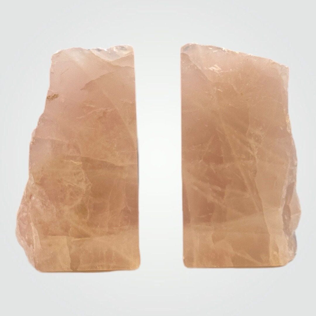 Boho Luxe Decor, Rose Quartz Bookends with Meaning Card - Natural Pink Crystal Décor for Your Bookshelf, 5 lbs. (AJ)