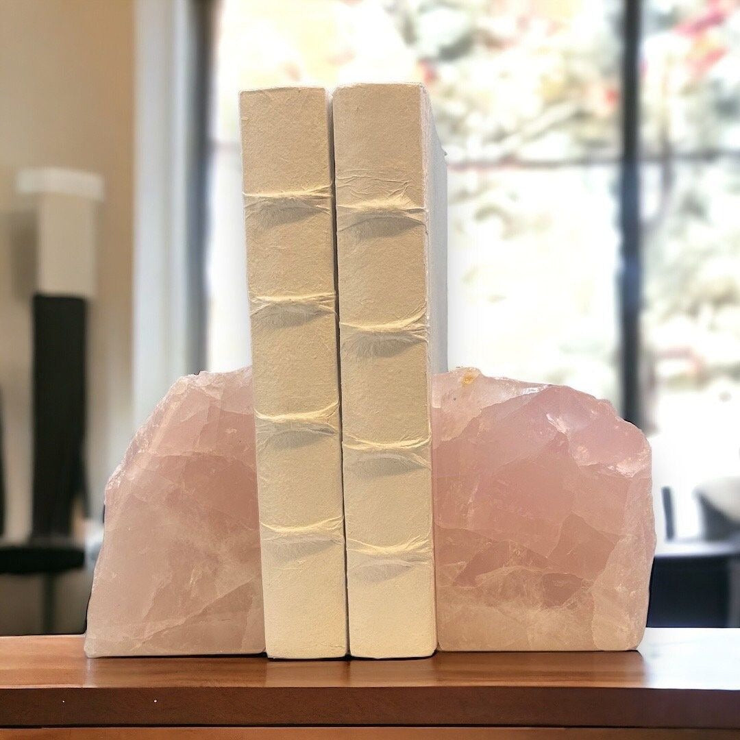 Pink Crystal Rose Quartz Bookends - Natural Characteristics for Pink Bookshelf Décor
