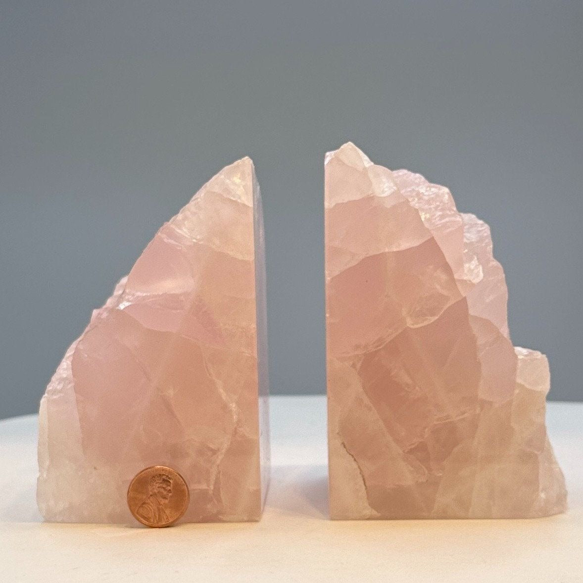 Pink Crystal Rose Quartz Bookends - Natural Characteristics for Pink Bookshelf Décor