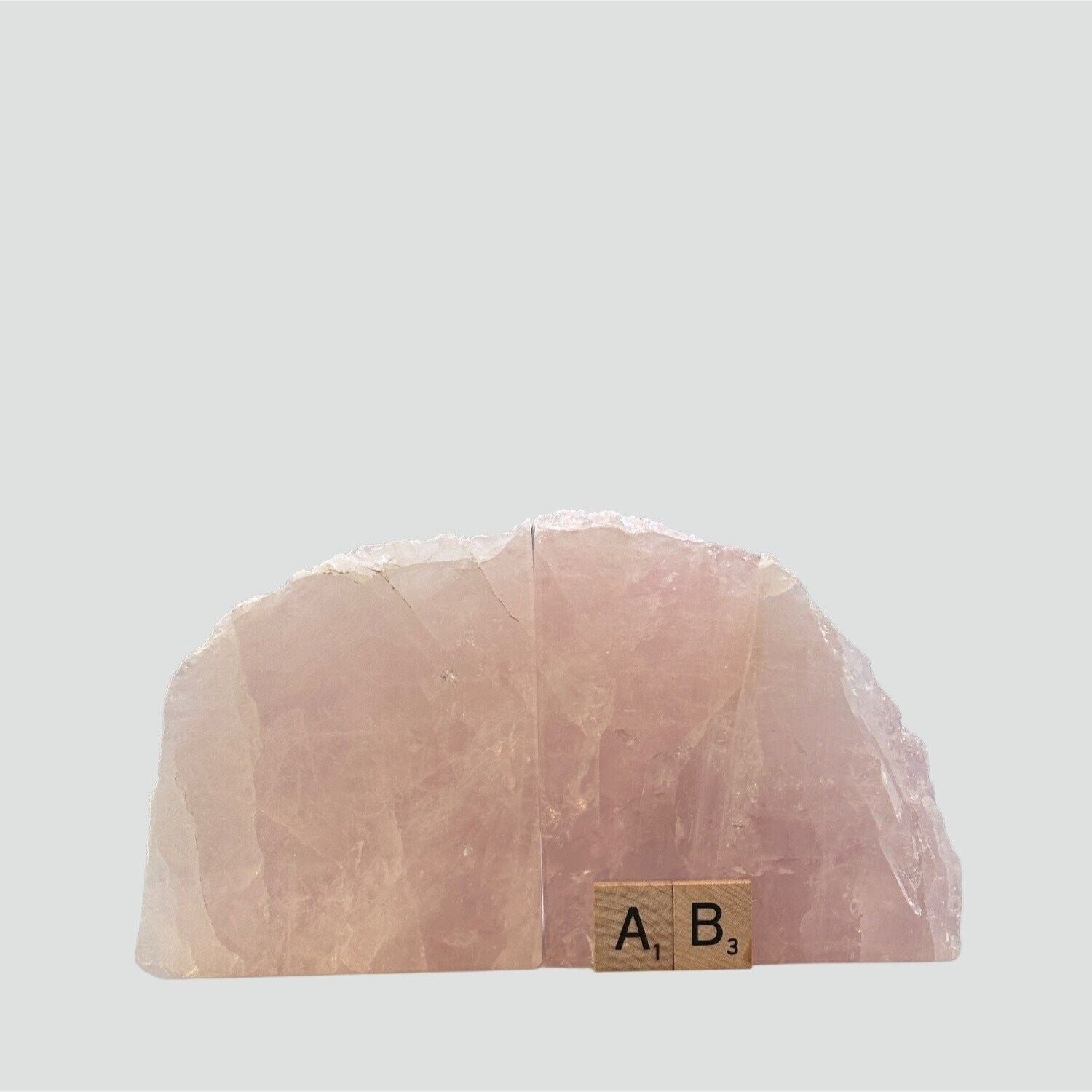 Crystal Bookends, Rose Quartz w/ Natural Characteristics, Pink Crystal Bookends (Weighs 4+ lbs.) AB