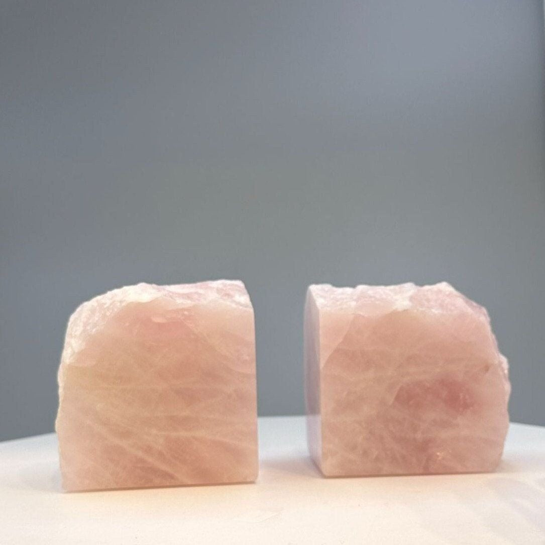 Natural Rose Quartz Bookends with Boho Chic Appeal w/ Natural Characteristics, Pink Crystal Bookends (5+ lbs.) AC