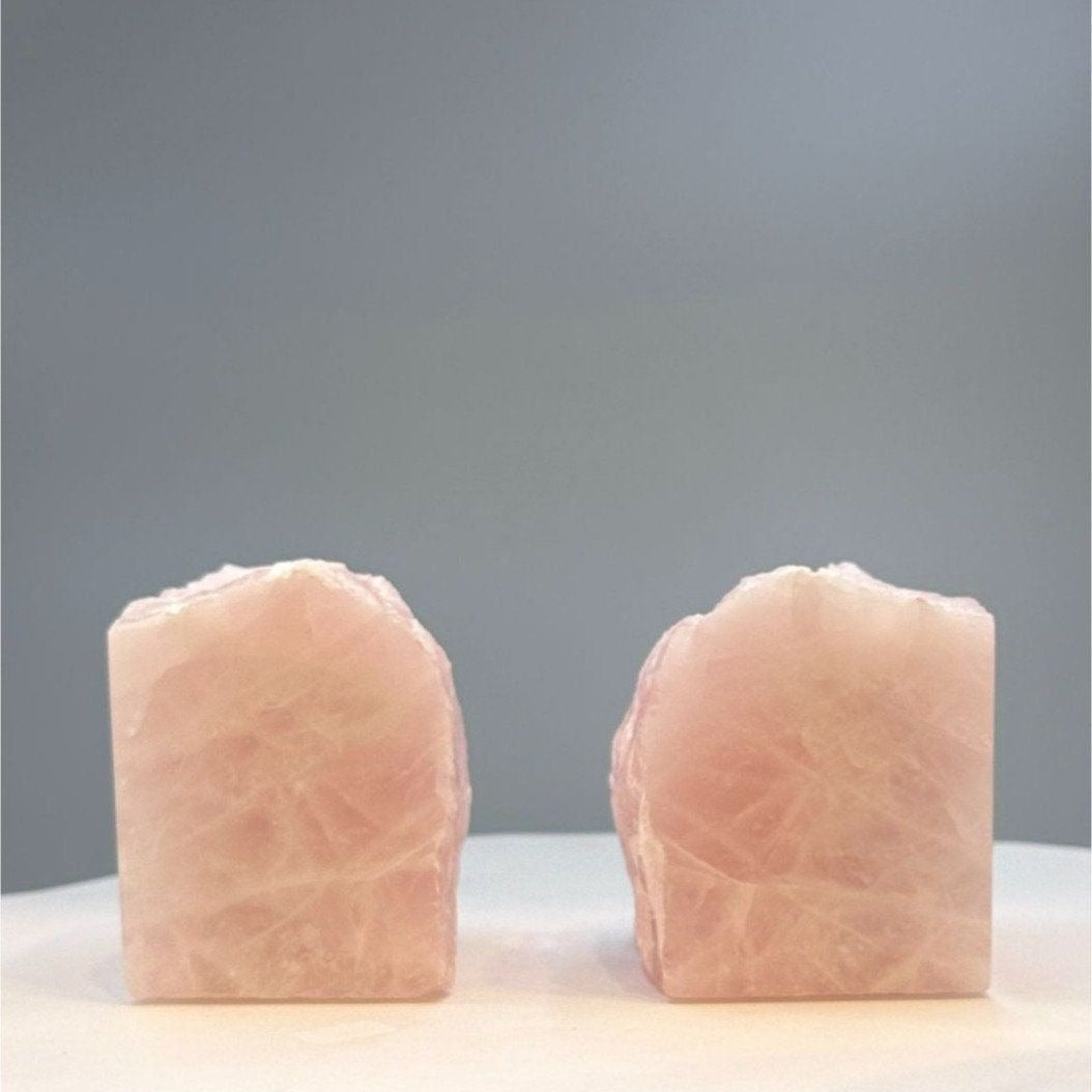 Natural Rose Quartz Bookends with Boho Chic Appeal w/ Natural Characteristics, Pink Crystal Bookends (5+ lbs.) AC