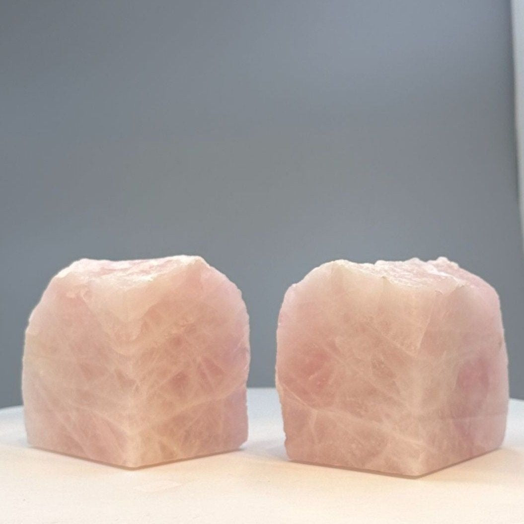 Natural Rose Quartz Bookends with Boho Chic Appeal w/ Natural Characteristics, Pink Crystal Bookends (5+ lbs.) AC