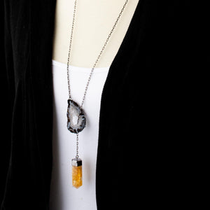 Agate Slice, Citrine Point Necklace