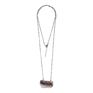 Citrine and Agate, Long Rectangle Necklace 34″