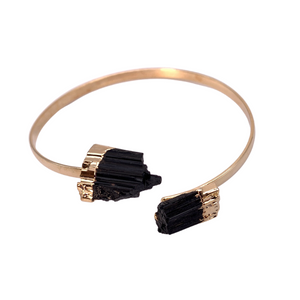 Black Tourmaline and Gold Dipped Bangle Bracelet