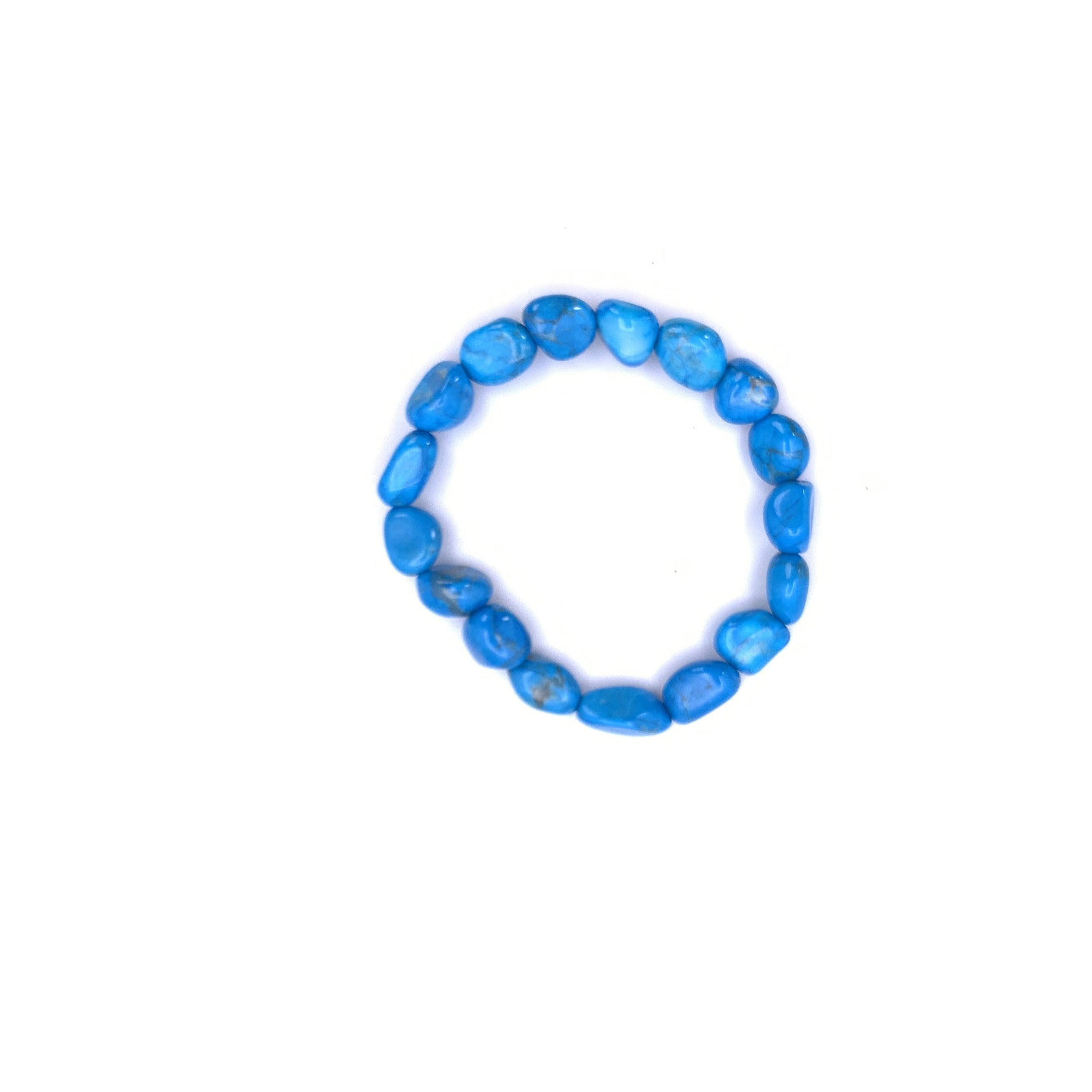 Blue Howlite Gemstone Tumbled Stone Bracelet | Stretch | Turquoise Colered Dyed - Interiors in Balance