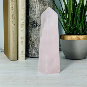 Pink Calcite Crystal Tower, Point, Obelisk - Interiors in Balance