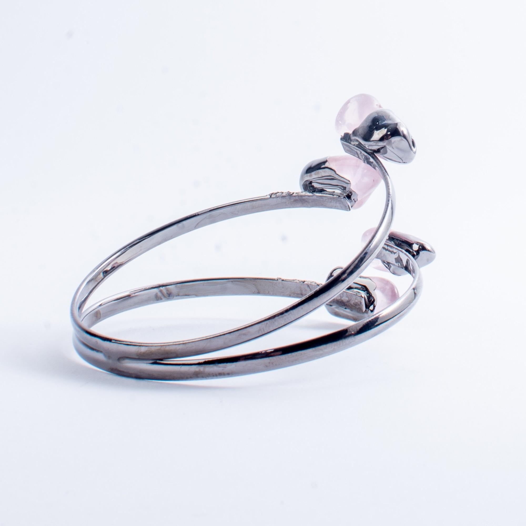 Rose Quartz, Layered Bangle Bracelet