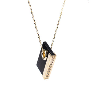 Black Onyx, Rectangle Pendant, Gold Necklace