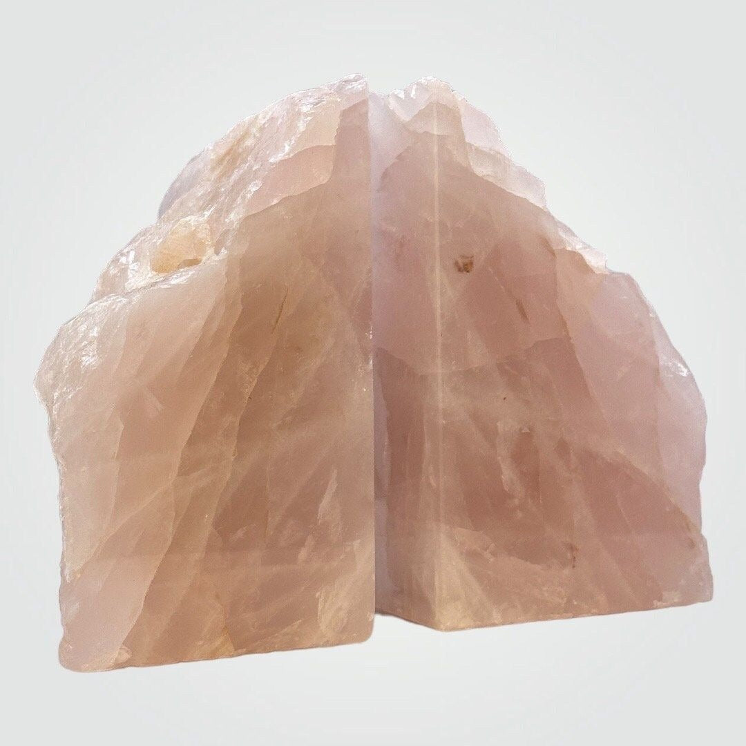 Boho Luxe Decor, Rose Quartz Bookends with Meaning Card - Natural Pink Crystal Décor for Your Bookshelf, 5 lbs. (AJ)