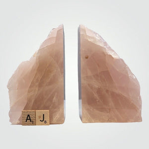 Boho Luxe Decor, Rose Quartz Bookends with Meaning Card - Natural Pink Crystal Décor for Your Bookshelf, 5 lbs. (AJ)