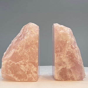 Pink Rose Quartz Crystal Bookends, Natural Characteristics for Unique Bookshelf Décor  w/ Meaning Card, Perfect Book Lover Gift (6+ lbs.) AI