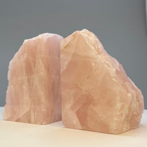 Pink Rose Quartz Crystal Bookends, Natural Characteristics for Unique Bookshelf Décor  w/ Meaning Card, Perfect Book Lover Gift (6+ lbs.) AI