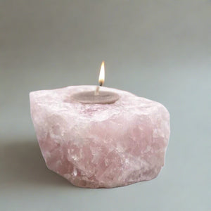 Rose Quartz Candle Holder, Rough Stone 