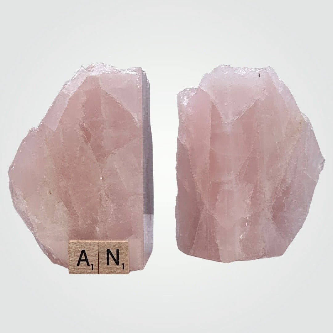 Pink Crystal Bookends, Rose Quartz w/ Natural Characteristics, Book Lover Gift, Mindful Love Gift, Weighs Over 5+ lbs. (AN)