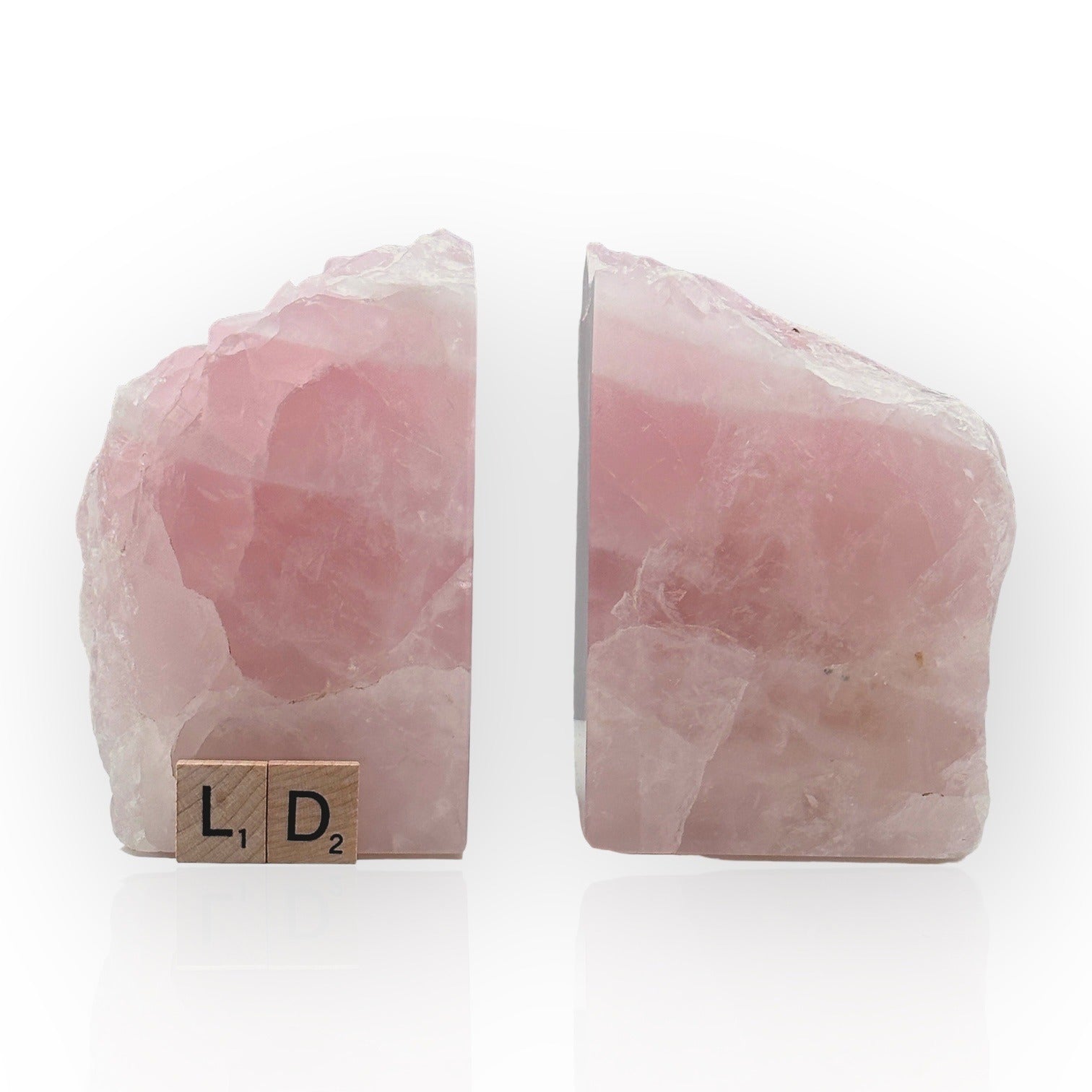 Pink Crystal Bookends, Rose Quartz w/ Natural Characteristics, Heavy Gemstone Book Ends, Love Chakra, Geode Bookends (LD)