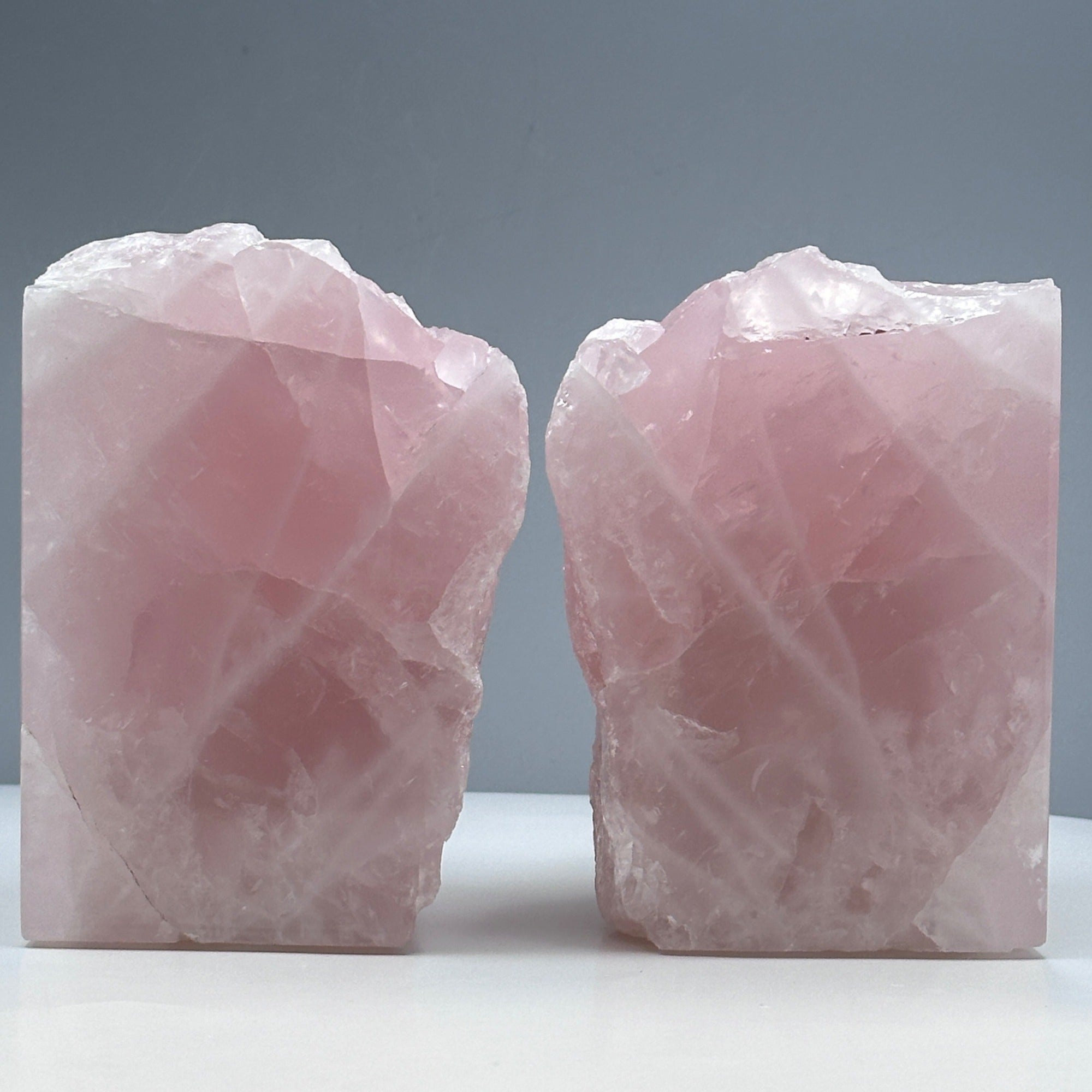 Pink Crystal Bookends, Rose Quartz w/ Natural Characteristics, Heavy Gemstone Book Ends, Love Chakra, Geode Bookends (LD)