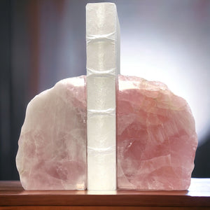 Rose Quartz Bookends, Natural Characteristics, Pink Crystal Bookends, Gift of Love (AP)