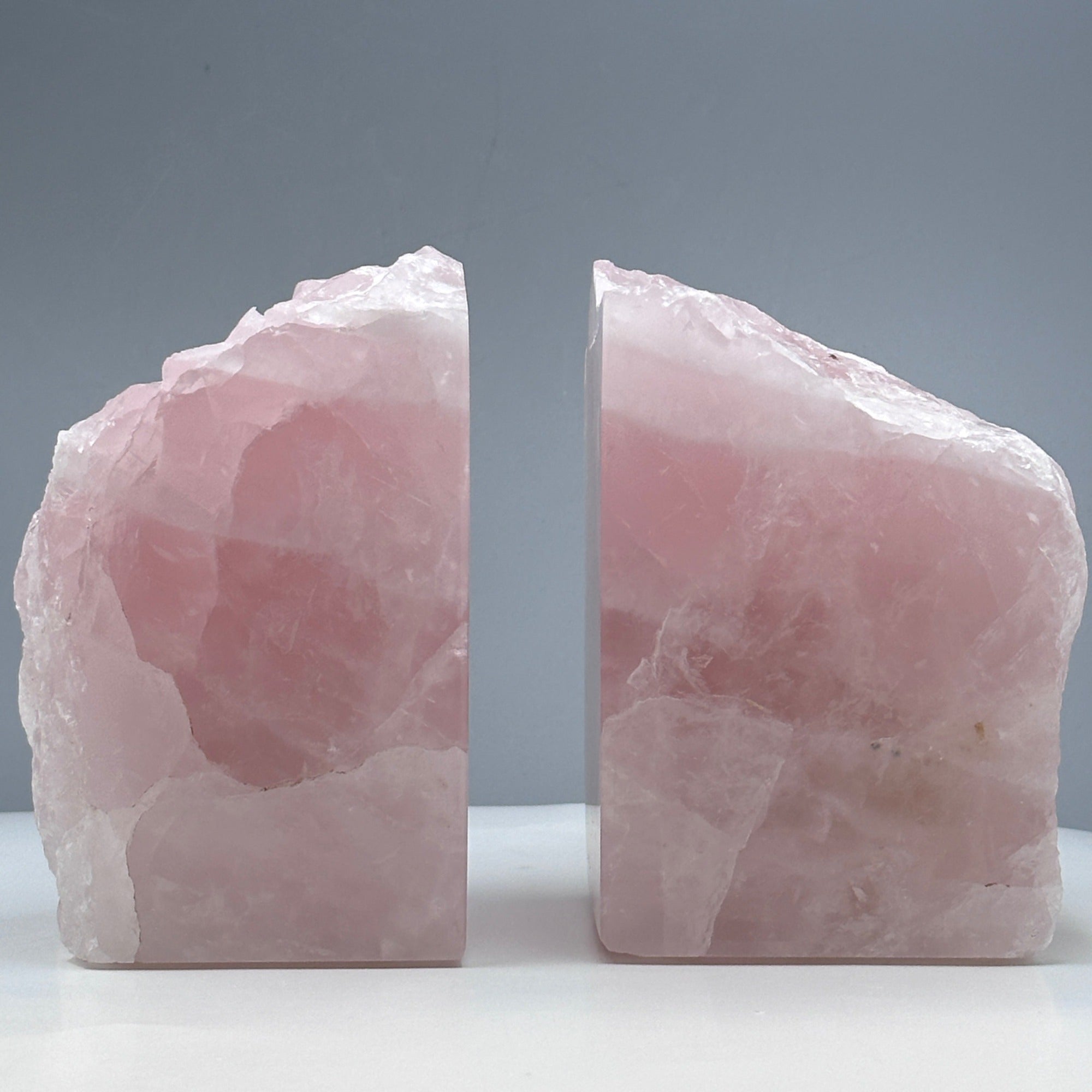 Pink Crystal Bookends, Rose Quartz w/ Natural Characteristics, Heavy Gemstone Book Ends, Love Chakra, Geode Bookends (LD)