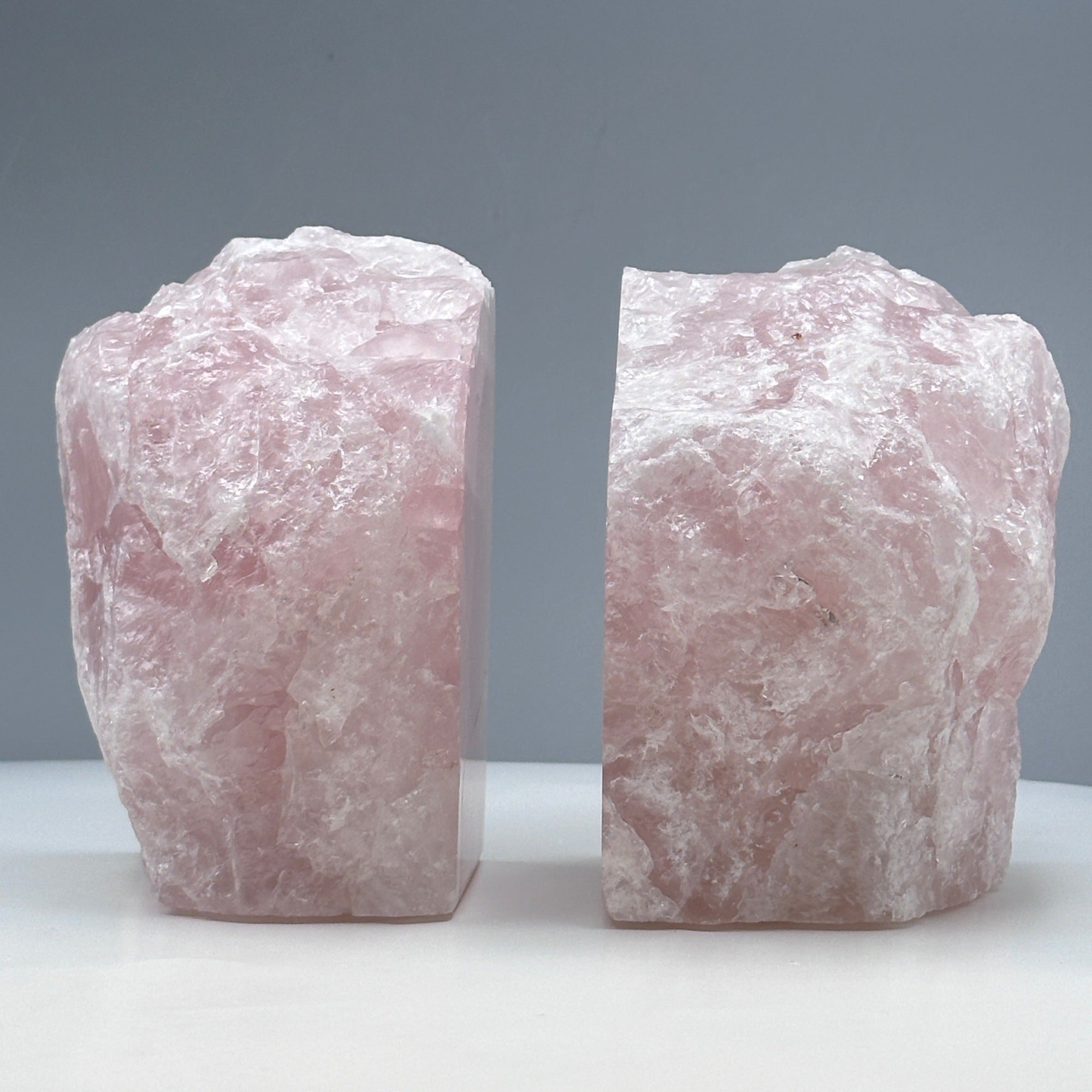 Pink Crystal Bookends, Rose Quartz w/ Natural Characteristics, Heavy Gemstone Book Ends, Love Chakra, Geode Bookends (LD)