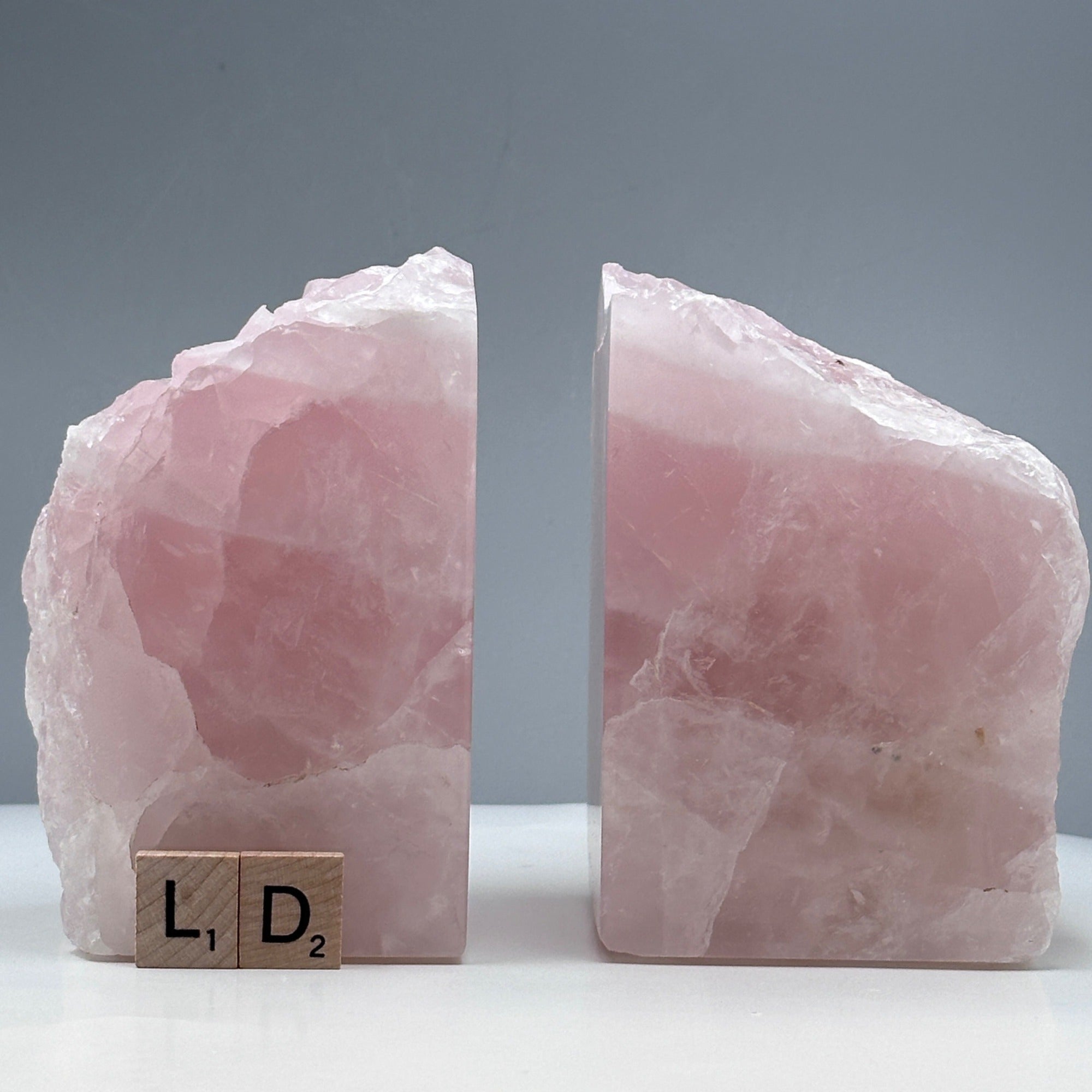 Pink Crystal Bookends, Rose Quartz w/ Natural Characteristics, Heavy Gemstone Book Ends, Love Chakra, Geode Bookends (LD)