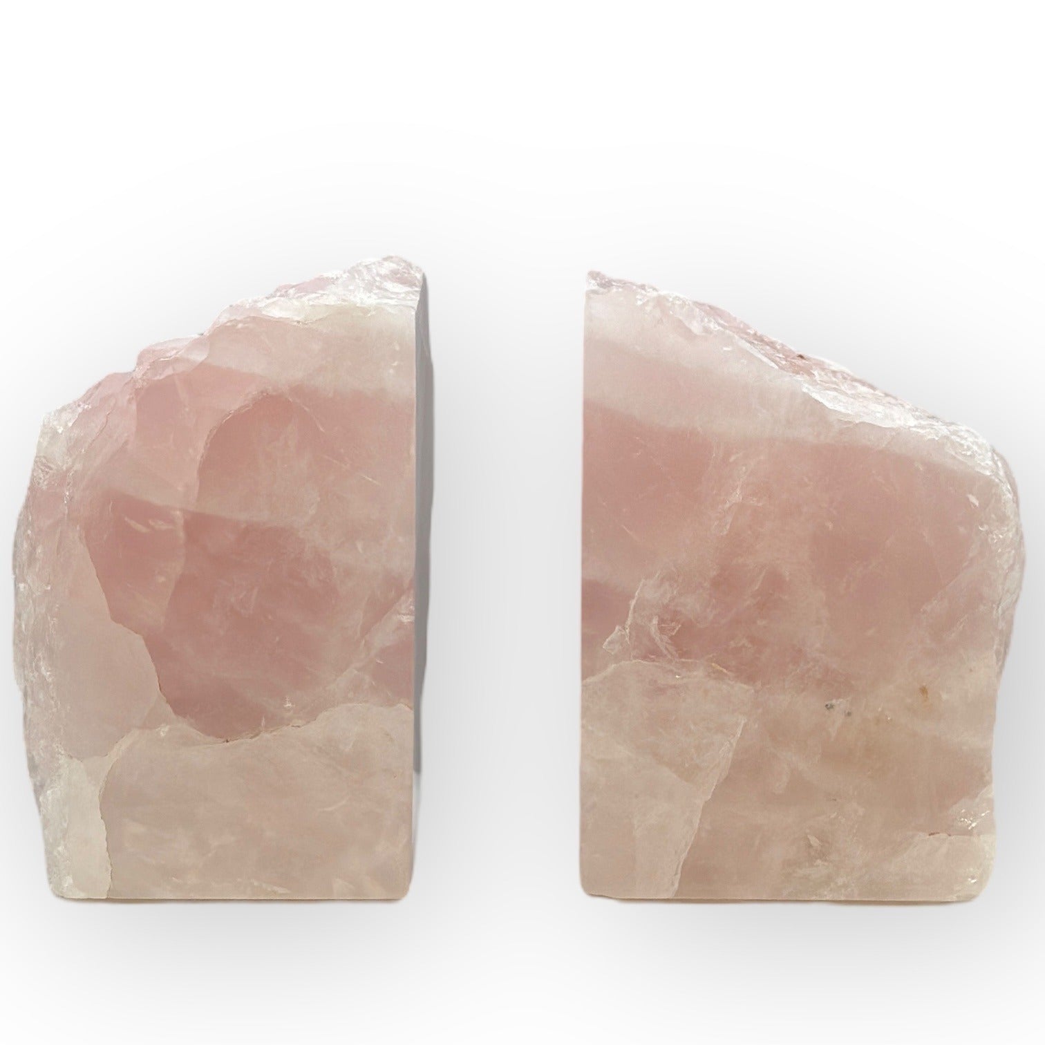 Pink Crystal Bookends, Rose Quartz w/ Natural Characteristics, Heavy Gemstone Book Ends, Love Chakra, Geode Bookends (LD)