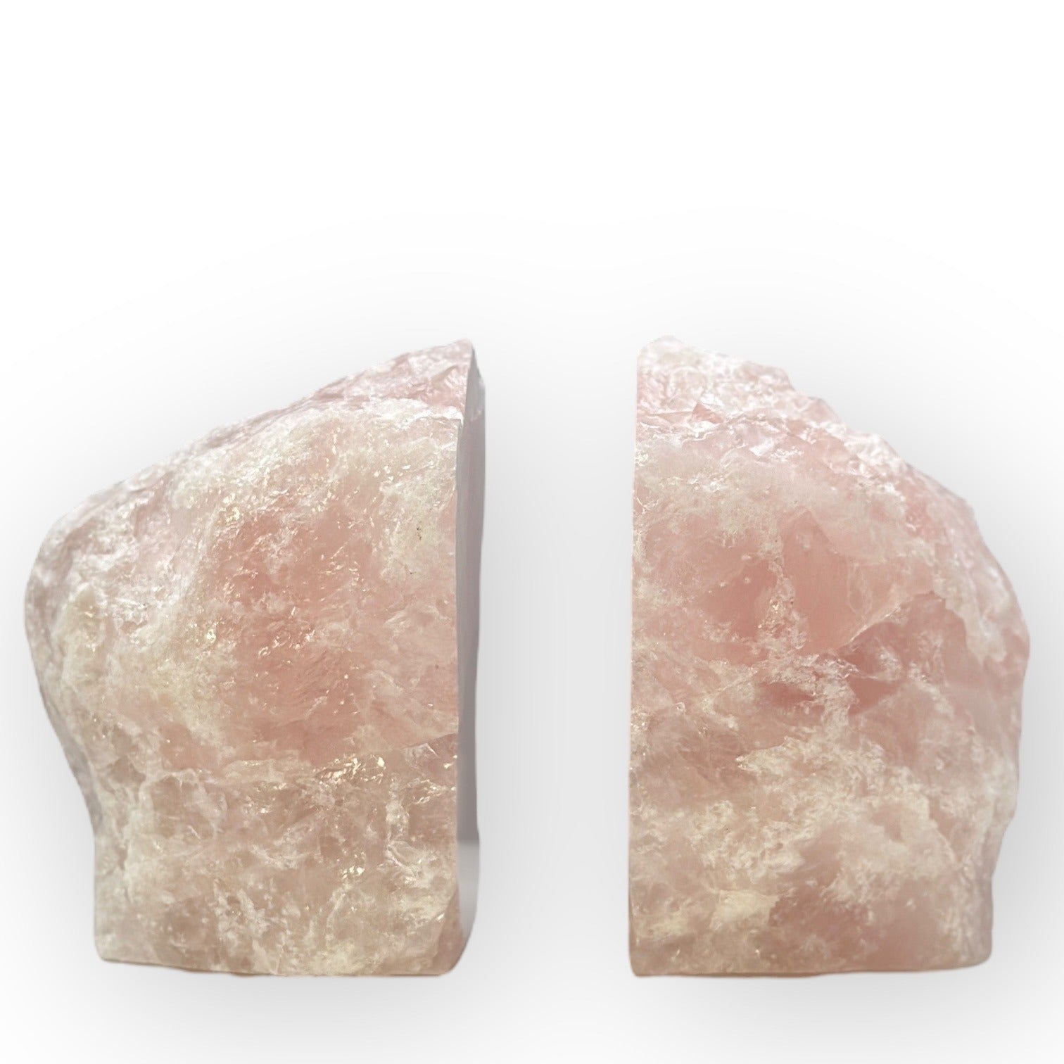 Pink Crystal Bookends, Rose Quartz w/ Natural Characteristics, Heavy Gemstone Book Ends, Love Chakra, Geode Bookends (LD)