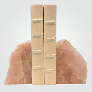 Pink Rose Quartz Crystal Bookends, Natural Characteristics for Unique Bookshelf Décor  w/ Meaning Card, Perfect Book Lover Gift (6+ lbs.) AI