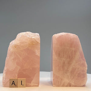 Pink Rose Quartz Crystal Bookends, Natural Characteristics for Unique Bookshelf Décor  w/ Meaning Card, Perfect Book Lover Gift (6+ lbs.) AI