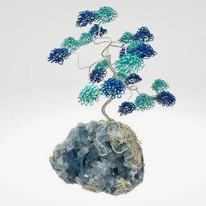 Wire Tree, Mystical Blue Bonsai on Celestite Geode Base from Madagascar