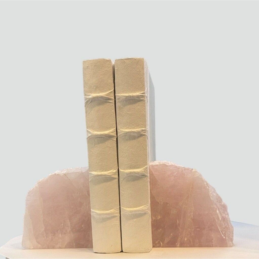 Crystal Bookends, Rose Quartz w/ Natural Characteristics, Pink Crystal Bookends (Weighs 4+ lbs.) AB