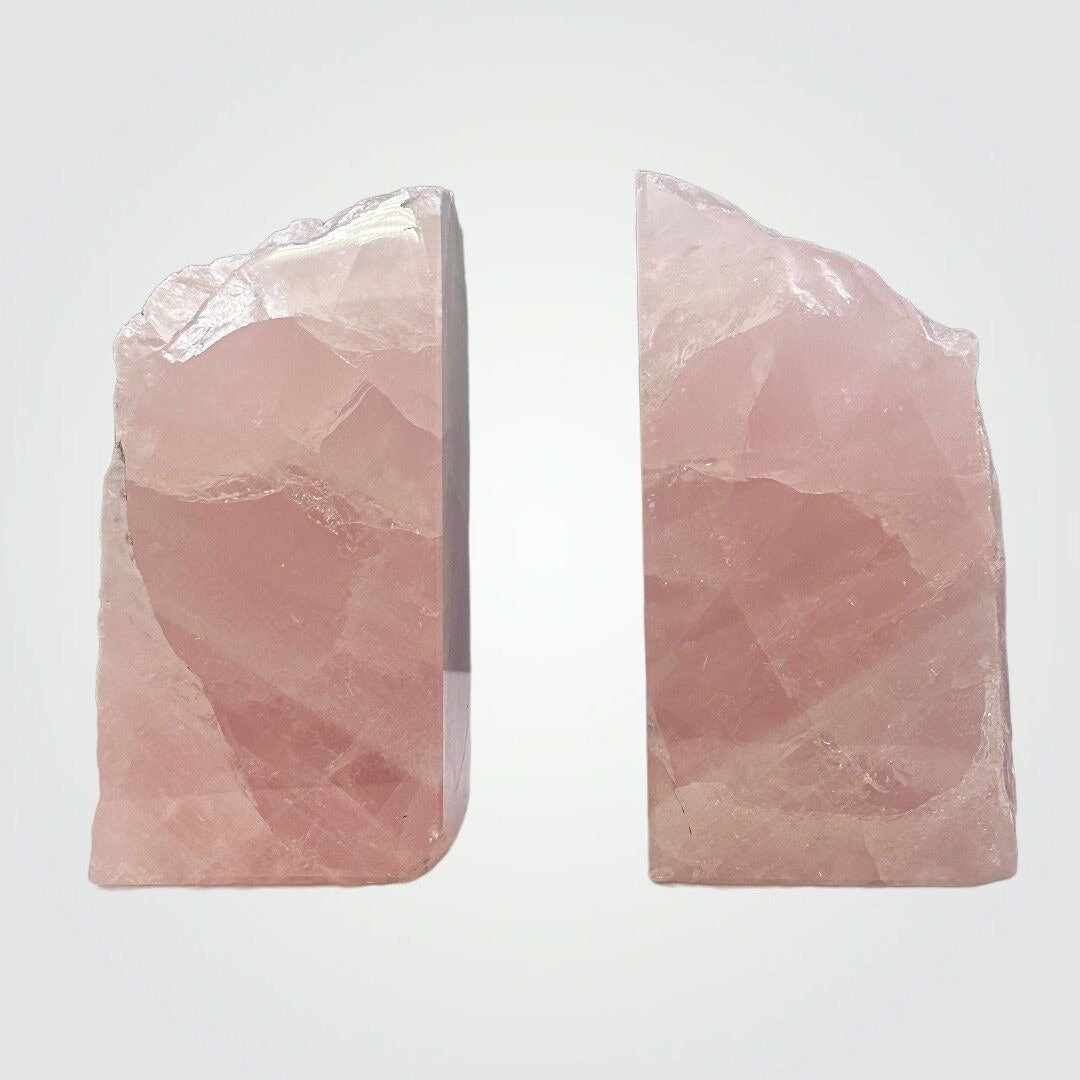 Crystal Bookends, Rose Quartz w/ Natural Characteristics & Black Tourmaline Markings, Weighs Over 5+ lbs. (AO)