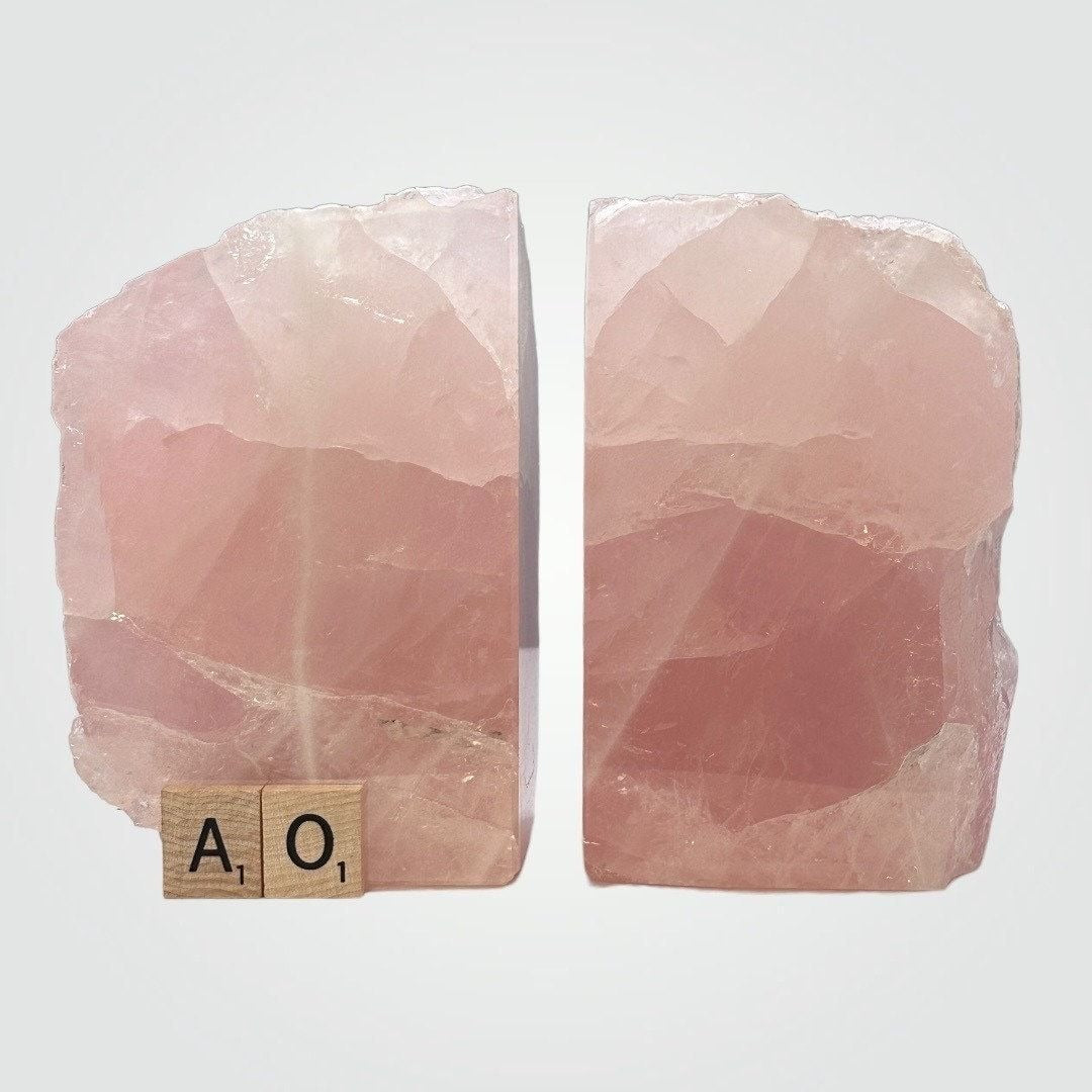 Crystal Bookends, Rose Quartz w/ Natural Characteristics & Black Tourmaline Markings, Weighs Over 5+ lbs. (AO)