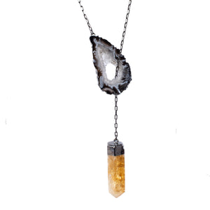 Agate Slice, Citrine Point Necklace