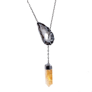 Agate Slice, Citrine Point Necklace