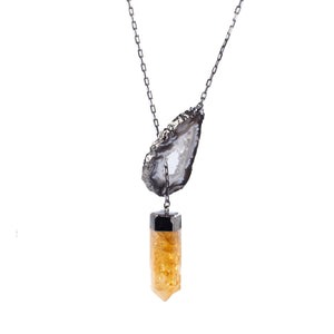 Agate Slice, Citrine Point Necklace