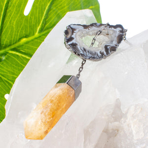 Agate Slice, Citrine Point Necklace