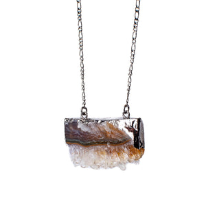 Citrine and Agate, Long Rectangle Necklace 34″