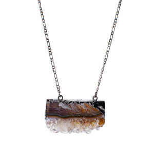 Citrine and Agate, Long Rectangle Necklace 34″