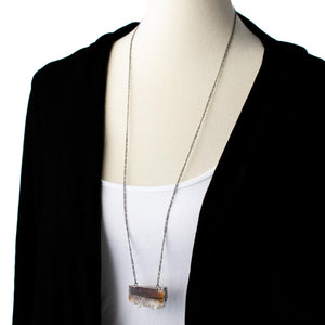 Citrine and Agate, Long Rectangle Necklace 34″