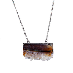 Citrine and Agate, Long Rectangle Necklace 34″