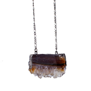 Citrine and Agate, Long Rectangle Necklace 34″
