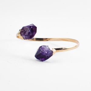 Amethyst Rough Crystal, Gold Bangle Bracelet