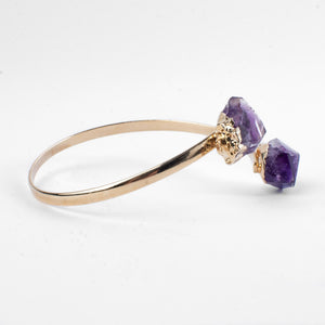 Amethyst Rough Crystal, Gold Bangle Bracelet