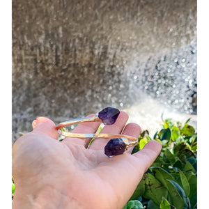 Amethyst Rough Crystal, Gold Bangle Bracelet