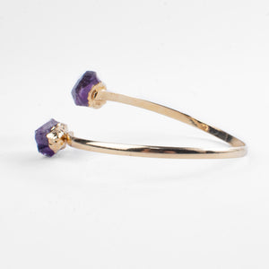 Amethyst Rough Crystal, Gold Bangle Bracelet