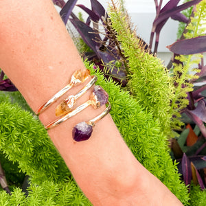 Amethyst Rough Crystal, Gold Bangle Bracelet